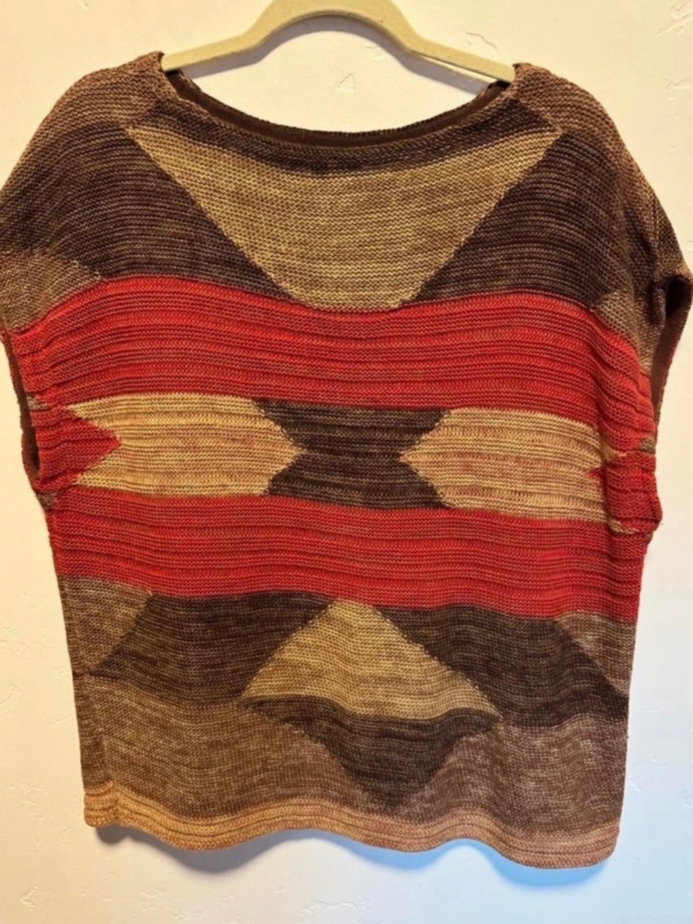 Lauren Ralph Lauren Abstract Knit Top in Brown & Red Size S/M Like New